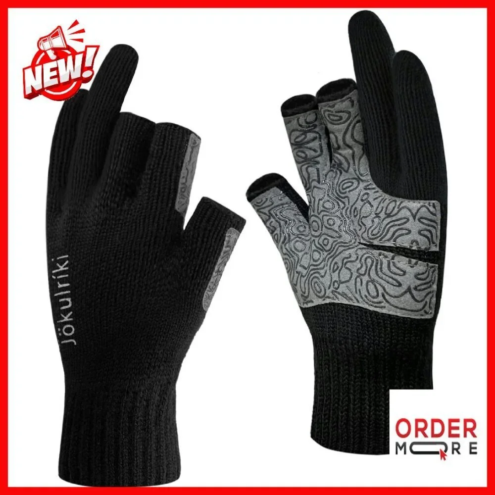 Merino Wool Fingerless Gloves 3-Cut Design Cold Weather Outdoor